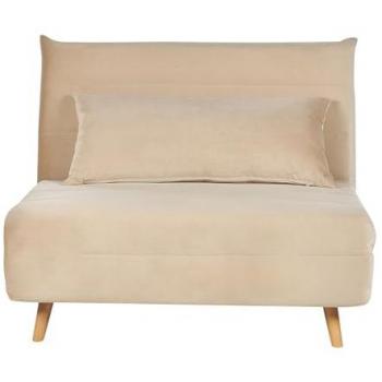 Sofá Cama Individual de Terciopelo Beige con Cojín y Patas de Madera - Modelo Setten