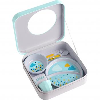 Béaba 913407 - Set de comida con plato, bol, vaso, tenedor, cuchara y babero