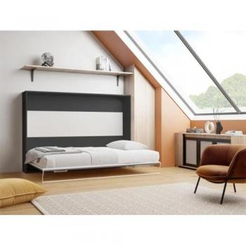 Cama abatible 140 x 200 cm - Apertura horizontal manual - Antracita y natural + Colchón MALINA II