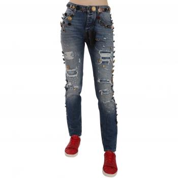 Dolce & Gabbana Distressed Embellished Buttons Denim Pants Jeans - IT38|XS