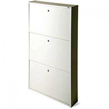 Zapatero slim de madera de melamina blanca con 3 solapas, dimensiones 108x65x15 cm