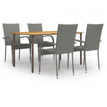 vidaXL 5 Piece Garden Dining Set Poly Rattan Grey