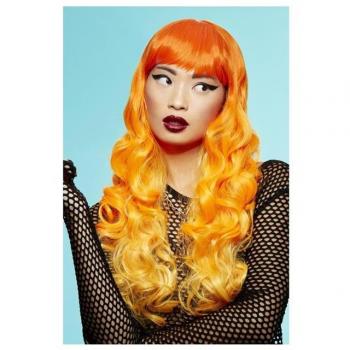 Peluca de Sirena Larga Amanecer Psicodélica, Naranja