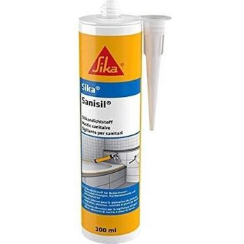 Sika Sanisil, Blanco, Sellador de silicona acetoxi, Junta de silicona antimoho para cocina y baño, interior y exterior, 300ml