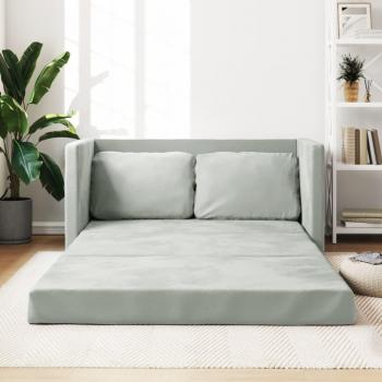 2-in-1 Light Grey Velvet Floor Sofa Bed 122x204x55cm