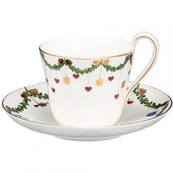 Royal Copenhagen Star Fluted/Xmas Taza Superior y platillo de asa Alta, Porcelana, Multicolor