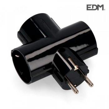 Clavija Triple Negra con Baquelita T/Tl 16A 250V Retractilado EDM 40059