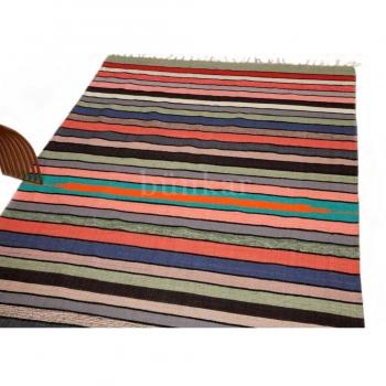 Bunkar Tejida a mano Indio Múltiples-color Reversible algodón raya alfombrilla/ Dhurrie Rug - Tamaño 5'x7' XL