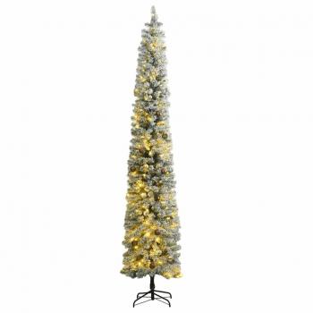 Slim Flocked Christmas Tree with 300 LEDs and Ornaments - 270 cm