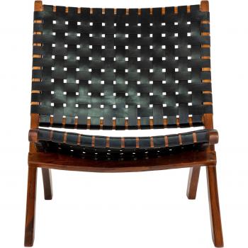 Silla Plegable de Cuero Negro con Pies de Tejido Teak Perugia House Nordic