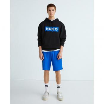 Hugo Boss Men's Cotton Hoodie with Logo Print - Blue/Black Regular Fit