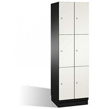 Armario de Compartimentos Bajo Llave C+P Cambio con 3 Puertas de Acero, Color Negro-Gris y Blanco, Dimensiones B 600 mm, 6 Compartimentos
