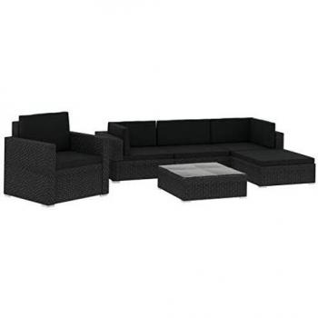 vidaXL Set muebles de jardín 6 piezas y cojines ratán sintético negro