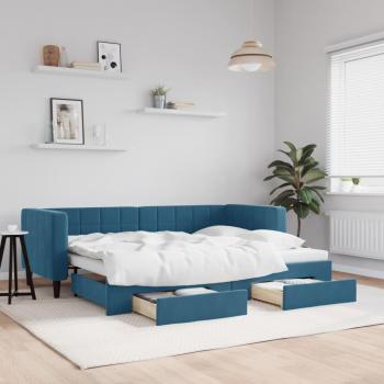 Sofá cama nido con cajones de terciopelo azul 80x200 cm