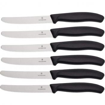 Victorinox Cuchillo Swiss Classic Table Set 6 - Cuchillo de tomate y de mesa Swiss Classic, ondas Victorinox; Largo hoja 11 cm, 22 cm (Lg); plateado/negro; 6 pz