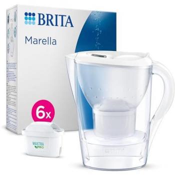 Jarra Filtrante BRITA Marella Blanca (2,4 L) con 6 Cartuchos MAXTRA Pro All-in-1, adaptable al frigorífico y tapa abatible