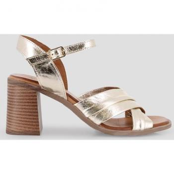 Sandalias de tacón de mujer de piel doradas con tiras cruzadas 81467