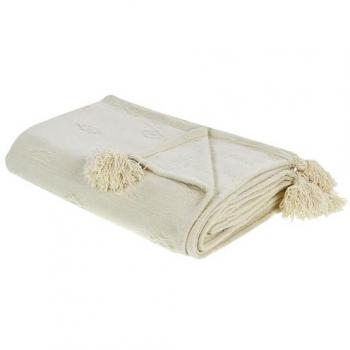 Colcha decorativa de algodón chenilla con borlas beige 220 x 240 cm Kazy