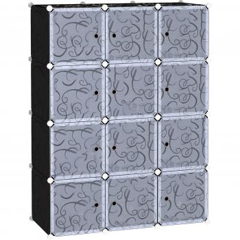 HOMCOM Armario Modular de Plástico con 12 Cubos y Puertas, Estantería para Almacenamiento de Ropa, Organizador para Juguetes y Libros, DIY Montaje, Dimensiones 111x47