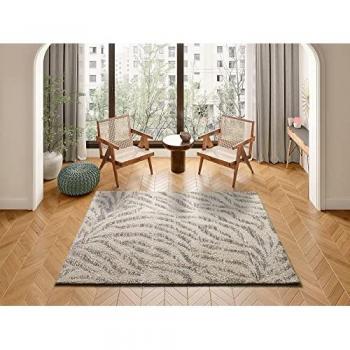 Alfombra Vintage Shaggy Étnica Serene 160x230 cm con Texturas Blancas