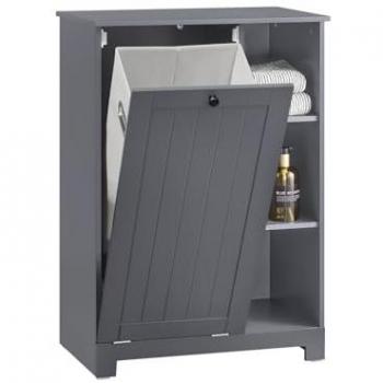 Armario de Baño Mueble de Almacenaje con 1 Cesto para Colada y 3 estantes Gris 60 x 37 x 86 cm BZR105-DG