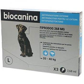 Biocanina Fiprodog 268mg spot-on antiparasitaire chiens de 20 à 40kgs 3 pipettes