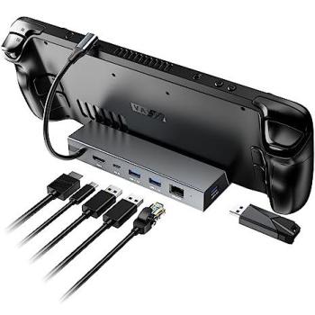 Estación de Acoplamiento Mayflash 6 en 1 para Steam Deck con HDMI 2.0 4K @ 60Hz, Gigabit Ethernet y 3 Puertos USB-A 3.0 + USB C PD