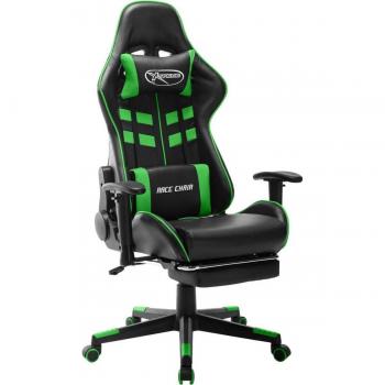 Silla de gaming con reposapiés en cuero sintético negro y verde