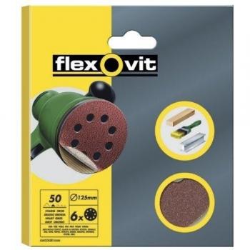Flexovit 69957389890 Discos Velgrip Para Máquinas Roto-Orbitales, A203, 125 mm Diámetro, Muy fino Grano, 180 Tamaño Grano, Set de 6
