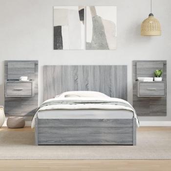 Cabecero cama con mesitas madera ingeniería gris Sonoma 120 cm Vidaxl