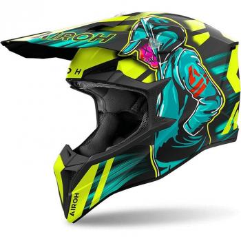 Airoh Casco de Cross Wraap Cyber Amarillo Mate con diseño mate, colores amarillo y azul, talla M