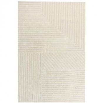 Alfombra moderna de salón beige de lana 200 x 300 cm con patrón a rayas y color sólido Abegum