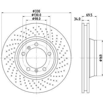 Disco de freno HELLA 8DD 355 128-571 Alta Carbono para Porsche 911 Coupe, 911 Cabriolet, 718 Cayman Coupe
