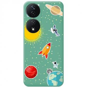 Funda de Silicona Líquida Verde con Diseño Espacial para Huawei Honor X7b
