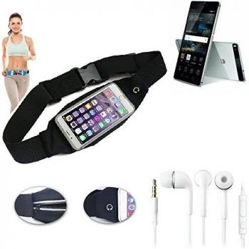 Cinturón de bandolera bolso de la cintura bolsa para Huawei P8, negro + auriculares. Aptitud del deporte de la cubierta a prueba de lluvia Ejercicio corriente - K-S-Trade