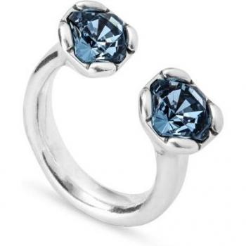 UNO de 50 Sterling Silver Blue Crystal Aura Ring - Size 15 - Faceted Blue Crystals on Silver Plated Metal Alloy