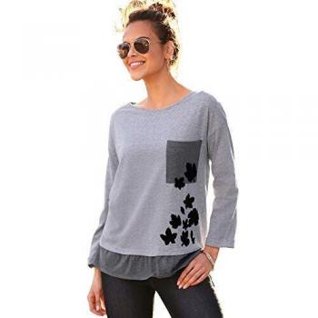 Camiseta Escote Redondeado y Manga Larga con Vuelta Mujer by VencaStyl - 017913,Gris VIGORÉ,S
