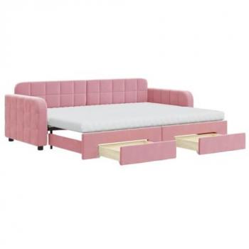Sofá cama nido con cajones de terciopelo rosa 80x200 cm