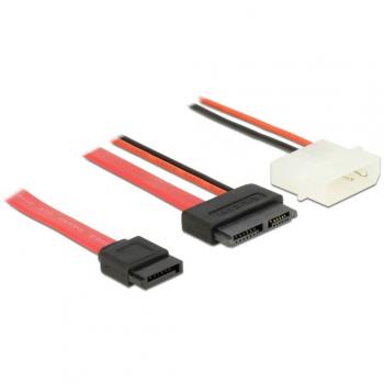Cable Delock Slim SATA 50 cm hembra a SATA 7 pines + alimentación de 2 pines macho, color negro y rojo