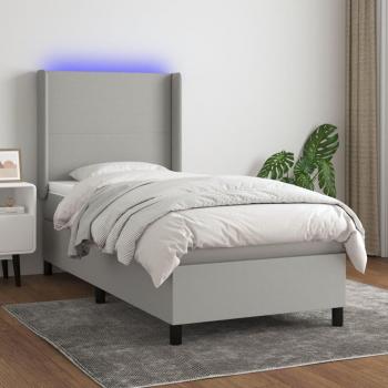 Colchón cama de muelles y tela LED gris claro 100x200 cm con características de cama box spring, luces LED, color gris claro, dimensiones de 100x200 cm