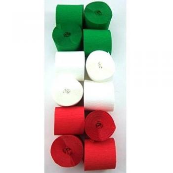 12-4 Verde Claro 4 Blanco 4 Rojo. Papel crepé serpentinas 45mm x 10metros. 14 colores vibrantes siempre en stock