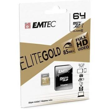 Emtec Elite Gold 64GB MicroSDXC Clase 10 UHS1 U1 con Adaptador SD