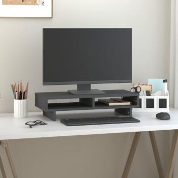 vidaXL Soporte para Monitor Elevador de Madera Maciza de Pino Gris, 60x27x14 cm, Color Natural, Blanco y Gris