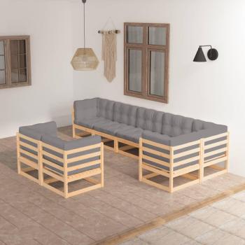 8-Piece Solid Pine Garden Lounge Set with Cushions