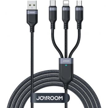 Cabo USB 3 en 1 Joyroom de 30 cm, compatible con Lightning, USB-C y Micro-USB, carga rápida 2.4A