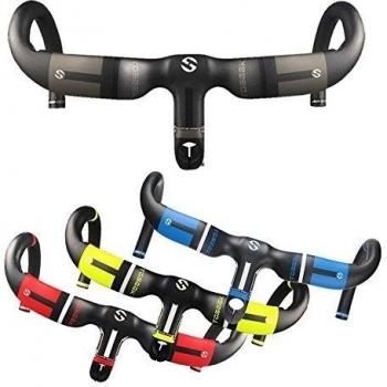 toseek Full Carbon Aero manillar integrado con 120 mm Tallos Uplift estilo para Racing para bicicleta de carretera, rojo