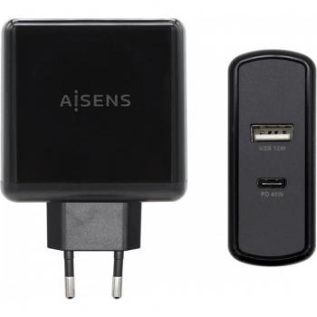 Aisens Cargador de Pared 57W ASCH-2PD45A-BK con 1xUSB-C PD3.0 45W y 1xUSB-A 5V/2.4A 12