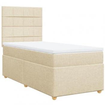 Cama Box Spring con Colchón de Tela Color Crema 90x190 cm