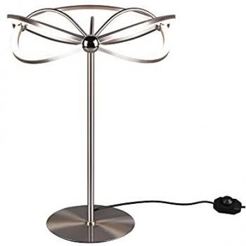 Lámpara de mesa moderna LED Charivari con diseño de lazo, acabado en níquel satinado, altura 50 cm y dimmer