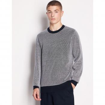 Armani Exchange Men's Blue Round-Neck Bicolor Sweater, Size XL